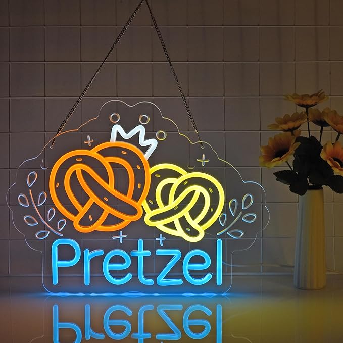 Pretzel Neon Sign, Neon Lights Hanging Wall Art Decoration for Bakery Café German Restaurant Snack Bar Pastry Shop Home Decor, USB Powered Ultra Bright Dimmable, 16.14×12.2inches