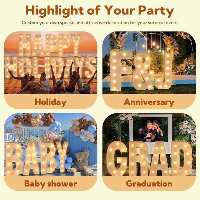imprsv Light Up Letters, 4FT Marquee Letters for Birthday Wedding Engagement Party Decor, Large Marquee P for Party Decoration Arch Kit Decorations