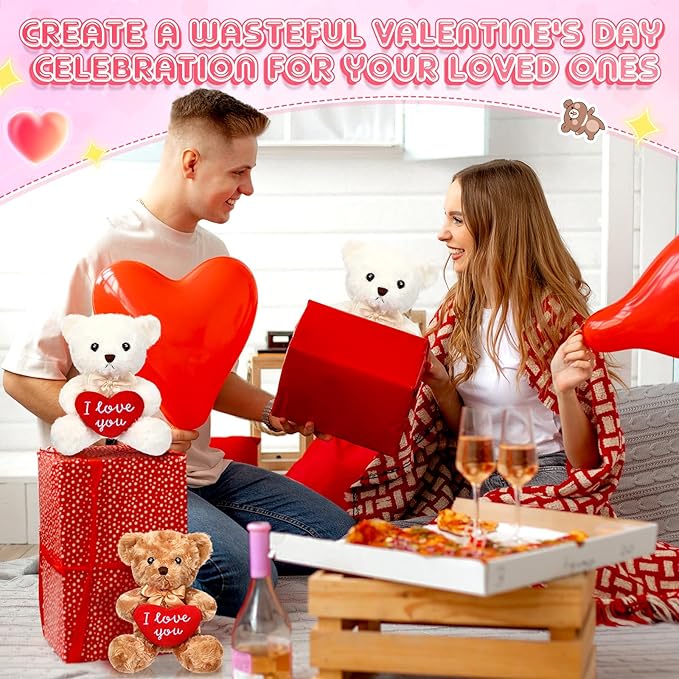 Hungdao 12 Pack Valentine's Day Bear Bulk 10 Inch Soft Valentine Stuffed Animals Cute Plush Bears Romantic Gift for Valentines Day Girlfriend Birthday Wedding Anniversary Decoration(Heart)