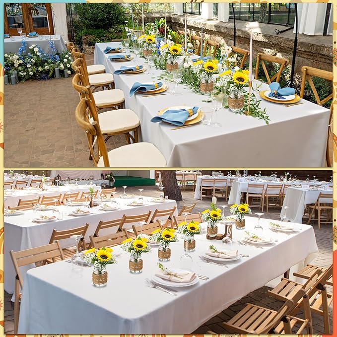 43 Pcs/ 6 Set Sunflower Mason Jar Table Centerpiece Mason Jar Vases Faux Floral with Rope Boho Rustic Flower Table Decoration for Reception Engagement Party Bridal Shower Wedding