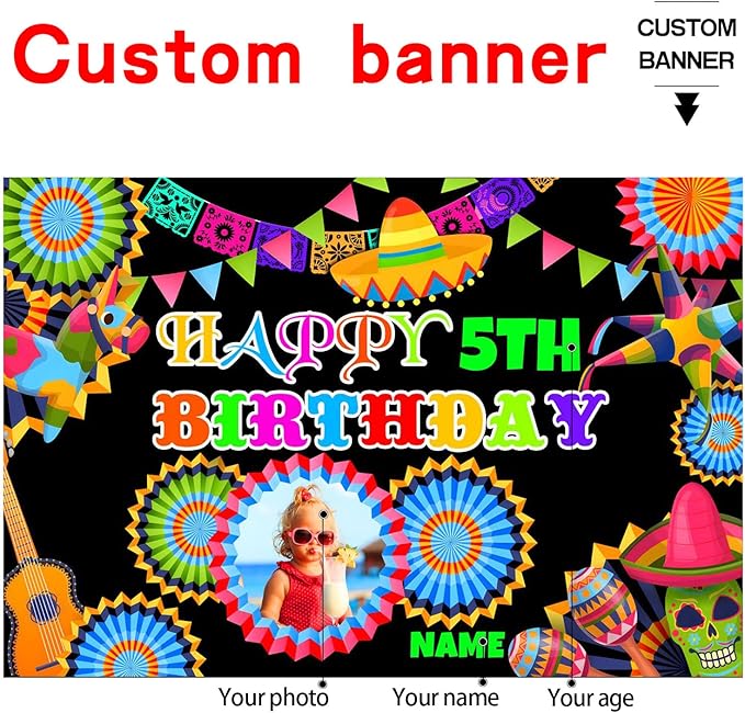 Custom Space Mexican Fiesta Carnival Happy Birthday Party Decorations Supplies Personalized Mexican Fiesta Carnival Birthday Backdrop Banner(6x9ft)