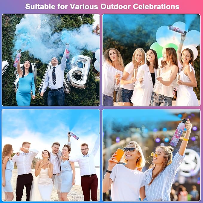 4 Pack Blue Gender Reveal Smoke Bombs for Baby Boy, Color Powder or Dust for Gender Announcement Idea, Baby Shower Decoration, Supply, Party