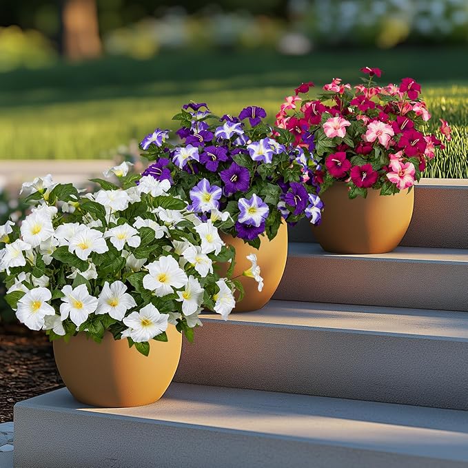 19 Inch Artificial Fake Flowers for Outdoor,4 Pcs Faux Silk Petunias Spring Flowers for Outside for Indoor Porch Planter Front Door Garden Patio Window Box Home Decor(White)