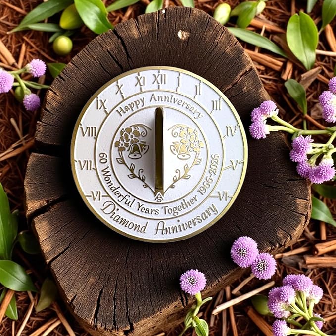 Anniversary Sundial Gift for 60th Diamond Wedding Anniversary in 2026 - Recycled Metal Home Decor Or Garden Present Idea - Handmade in UK for Him, Her Parents Or Couples 60 Year Celebration