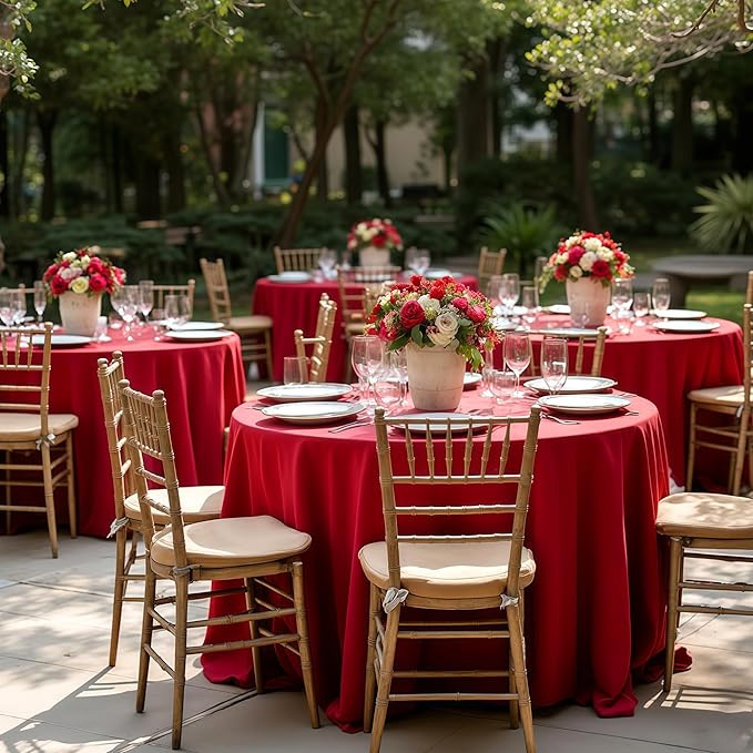 sancua Christmas Red Round Tablecloth 108 Inch Diameter, 6 Pack - Circle Polyester Fabric Table Cloth for Wedding Party Reception Banquet Birthday, Washable Formal Table Cover (Fit 42-96 Inch Tables)