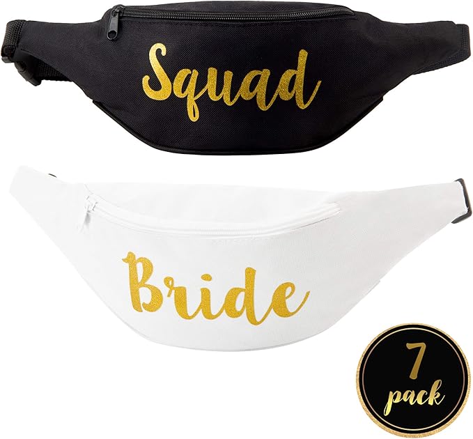 Bachelorette Party Fanny Packs – 7 Pack Bride & Squad Fanny Packs with Cursive Design