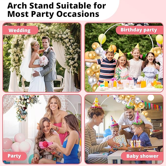 7.2 ft White Metal Balloon Arch Stand, Arch Backdrop Stand with Stable Base, 50 Balloons, Balloon Chain – Easy-to-Install Wedding, Birthday, Baby Shower & Garden Party Decoration