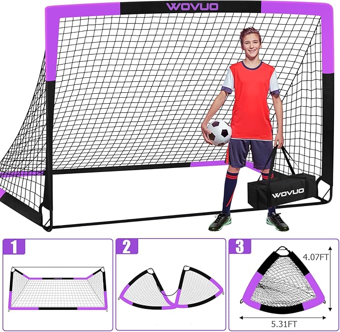Kids Soccer Goals for Backyard Set of 2, 6x4 ft Portable Toddler Soccer Goal Training Equipment with Soccer Target, Ball, Cones, Soccer Net for Kids Age 3-5 6-8 8-12 10-12-14 Outdoor Sports Games Gift