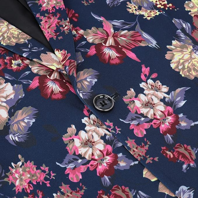 Cloudstyle Mens 2 Piece Suit Notched Lapel Sport Coat Floral One Button Slim Fit Tweed Suit