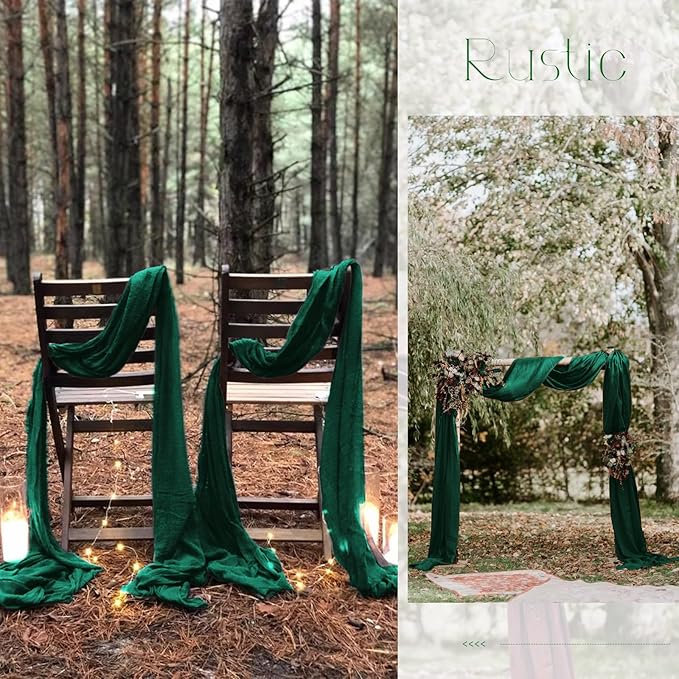 30 Pack Emerald Green Table Runner 10Ft Cheesecloth Table Runner Long Boho Cheese Cloth Table Runners Romantic Sheer Fabric Gauze Table Runners for Wedding Party Bridal Shower