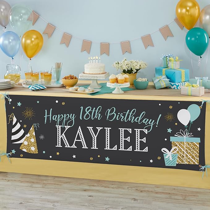 Let's Make Memories Personalized Happy Birthday Banner for Kids - Custom Birthday Party Decorations - Indoor/Outdoor Vinyl - Any Text - Chalkboard Celebration - 10ft