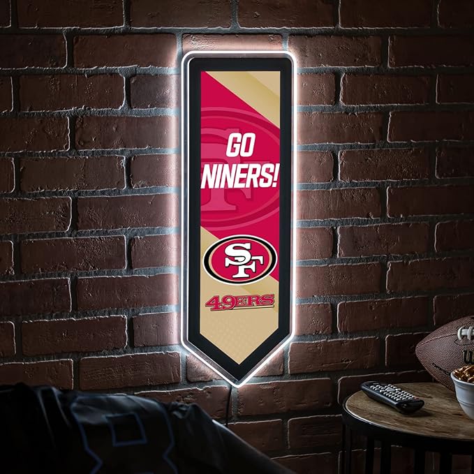 Team Sports America Evergreen NFL San Francisco 49ers | Ultra-Thin LED Light Wall Sign Decor | Large Pennant Banner | 9 x 23 Inches | Made in the USA