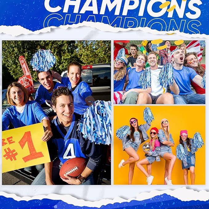 Hanaive 100Pcs Metallic Cheerleading Pom Poms with Baton Handle Cheerleader Pompom Foil 30g Cheering Squad Hand Flowers for Adults Team Spirit Sports Party Cheering