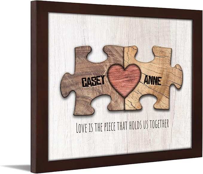 Personal-Prints LOVE PUZZLE | Personalized Romantic Canvas Art Gift with Your Names | Custom for Valentine’s Day or Wedding Anniversary (11"x14" Framed Paper Print)