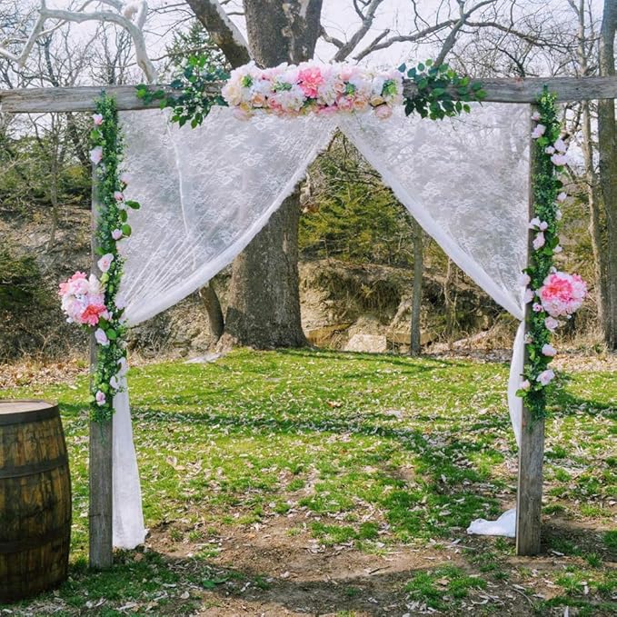 Fowecelt 5 Pack White Lace Tablecloth 60 × 120 Inch for Rustic Boho Wedding Bridal Shower Party Decoration, Classy Rectangle Overlay Long Vintage Embroidered Reception Table Cloth Decor
