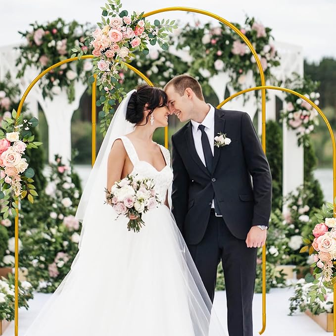 3 Pack Wedding Arch Backdrop Stand, Gold Metal Balloon Arch Stand (6FT, 4.9FT, 3.9FT), Set of 3 Arched Frame Decoration for Wedding, Birthday, Baby Shower, Party