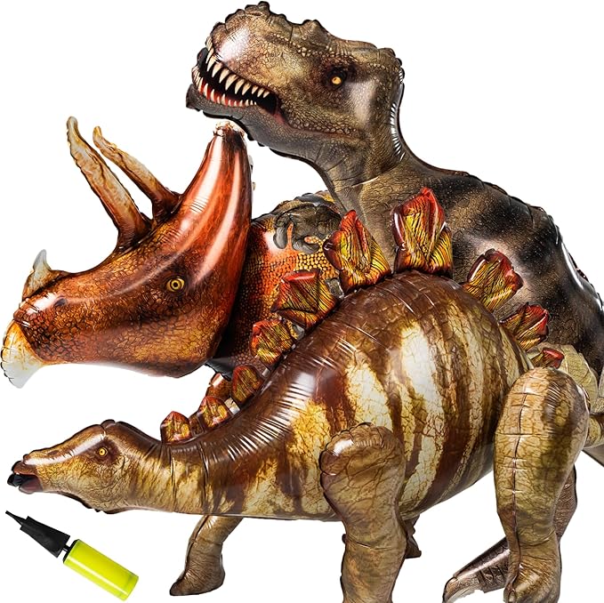 3 Pcs 52" Inflatable Dinosaur Balloon-Dinosaur Party Decorations Birthday Party Supplies-Tyrannosaurus&Triceratops&Stegosaurus-Party Favors,Halloween,Christmas Gift for Kids and Adults
