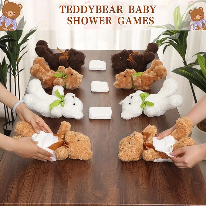 6 Set Bear Blindfolded Diaper Changing Baby Shower Games with Blindfold Changing 12 Inch Bear Dolls Diapers Gift Bags for Baby Shower Gender Reveal Raffle Party Game