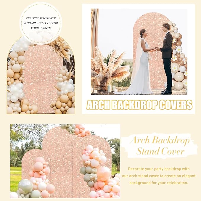 FUHSY Wedding Arch Cover Glitter Sequin Cover for Arch 7.2 FT Arch Backdrop Cover Fitted Arches Covers Fabric Spandex Chiara Backdrop Stand Covers for Birthday Theme Party Decor Rose Gold