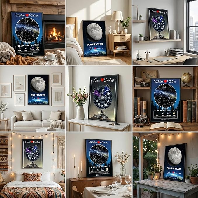 Custom Moon Map for Couples Gifts, Personalized Gifts for Anniversary, Where We Met Map Gift, MoonMap with Your Story, Unique Romantic Gift for Her