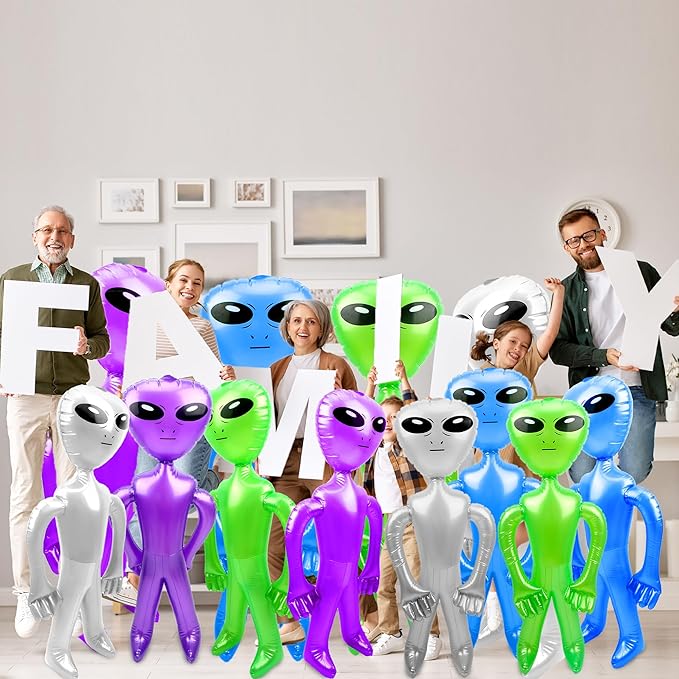 8 Pack Giant Blow Up Alien 67 Inch & 35 Inch Jumbo Inflate Toy for Birthday & Halloween Alien Theme Party - Color Set 1