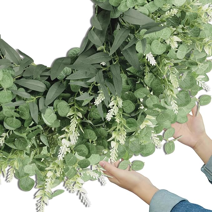 26 Inch Large Eucalyptus Wreath for Front Door, Porch, Window SpringWreaths Green Wreath Artificial Greenery Door Wreaths Decor for Outdoor Indoor Home Farmhouse Spring Summer Fall All Seasons