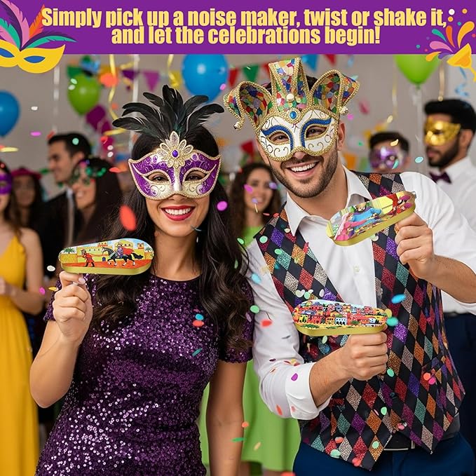 48 Pcs Metal Purim Gragger Noise Makers for Sporting Event Colorful Party Noise Makers Bulk Novelty Assorted Purim Gragger Party Favor for Holiday, Football Games, Pep Rally Supplies (Classic)