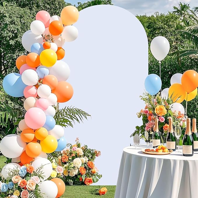 FOTSHARER 7.2FT Wedding Arch Backdrop Stand with White Arch Cover Set Balloon Arch Stand and Spandex Arches Backdrop Stands Cover Metal Back Drop Arches for Birthday Party Ceremony Banquet Decor