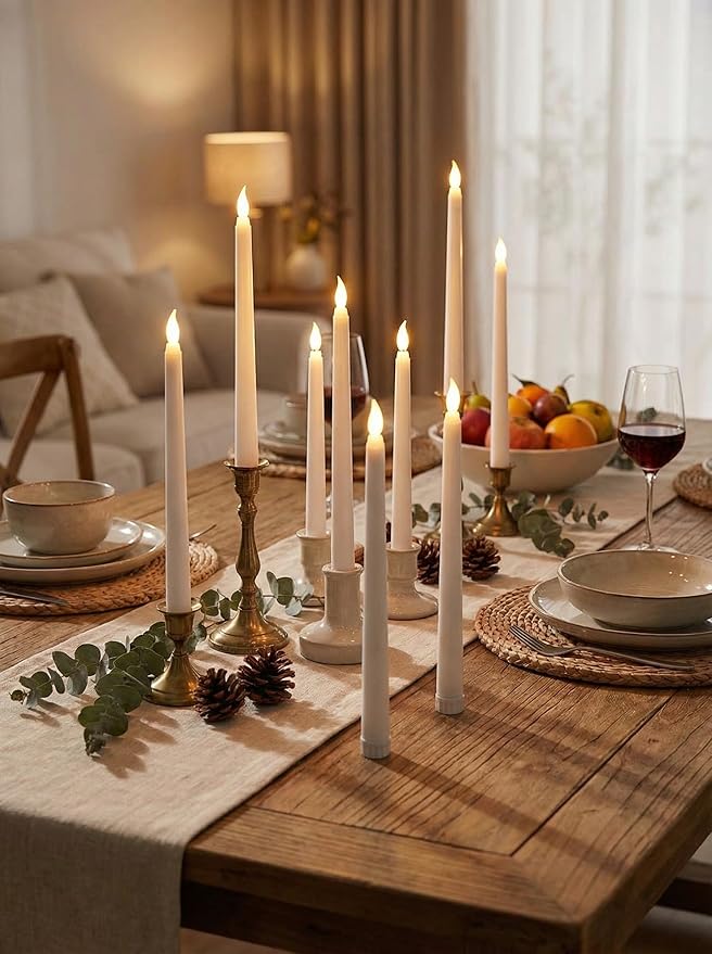 Retisee 50 Pcs 11 Inch Flameless Taper Candles LED Candles Bulk Battery Operated Taper Candle Flickering LED Candlesticks for Valentines Birthday Wedding Party Decor (Classic Style,White)