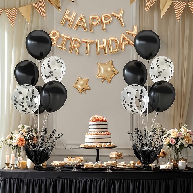 4 Set Black Table Balloons Foil Spray Centerpiece with Black and Confetti Balloons Stand Kit for Birthday Party Baby Shower Wedding Bridal Shower Prom Retirement Graduation Table Decorations