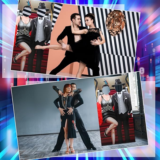 Amyhill 6 ft Roaring 20s Flapper and Gentleman Couple Cardboard Cutout Stand up Retro Faceless Life Size Photo Prop Vintage Dance Couple Backdrop for Dance Theme Jazz Night Party Decoration