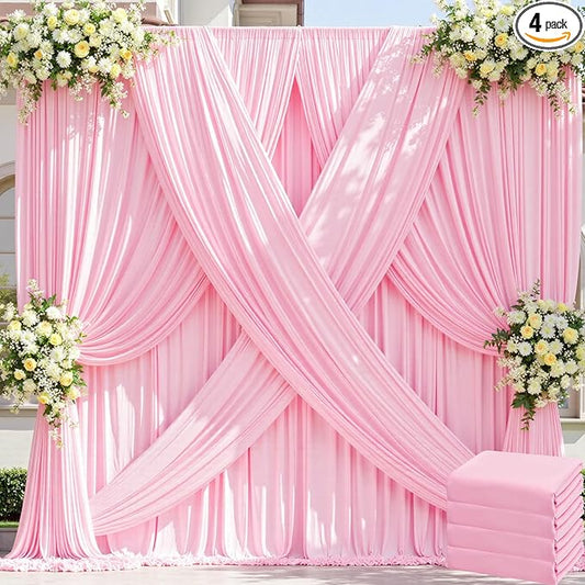 20ft x 8ft Wrinkle Free Pink Backdrop Curtain for Parties, 4 Panels 5×8ft Silky Polyester Light Pink Photo Backdrop Drapes Back Drop Cloth for Girl Party Birthday Wedding Gender Reveal Photography