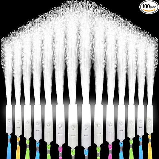 100 PCS White Fiber Optic Wands, LED Fiber Wands, Wedding Party Supplies, Glow Fiber Wands Sticks, Flashing LED Wands, Fiber Optic Light Wand Stick for Glow Party, Bar Dj, Halloween and New Year