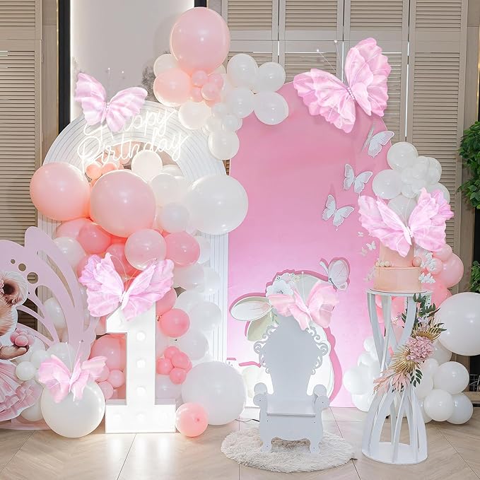 Geelin 6 Pcs Large Pink Butterfly Decorations Mariposas Grandes para Decoracion Big Butterfly Party Decor 20 Inch 12 Inch 3D Silk Butterflies for Baby Shower Women Birthday Party Wedding Decor