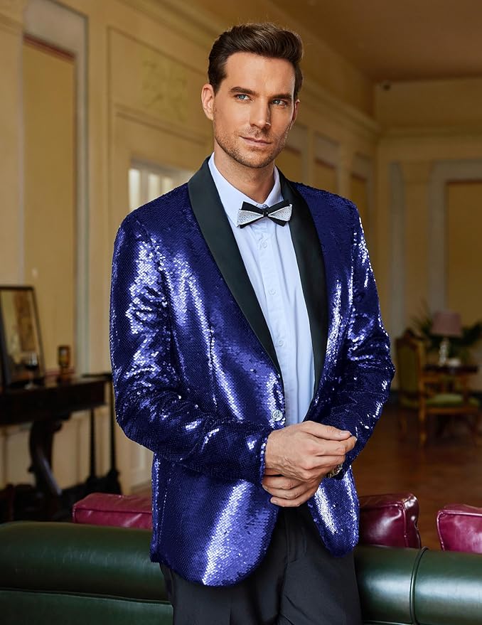 COOFANDY Mens Shiny Sequin Blazer Tuxedo Party Dinner Prom One Button Suit Jacket