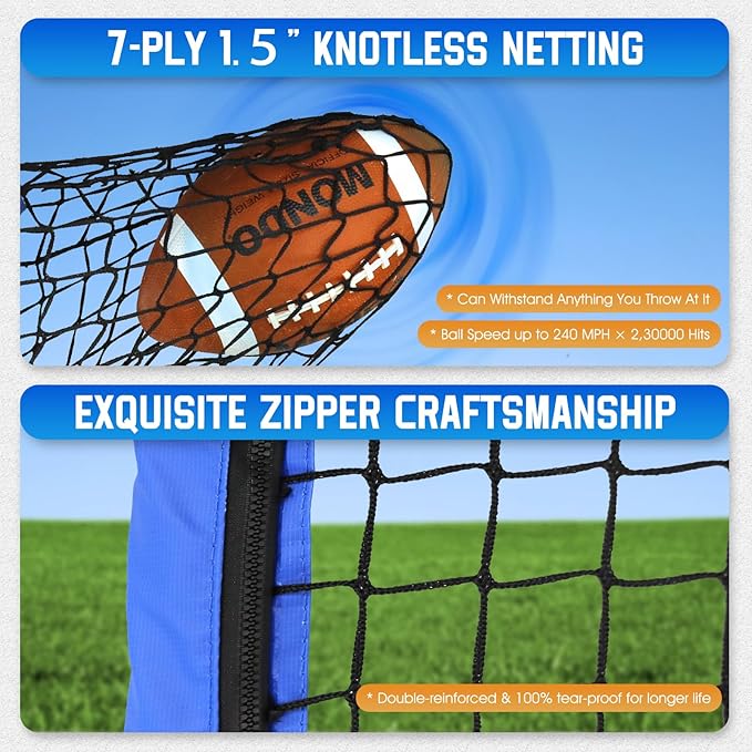 Football Throwing Net, Upgrade Heavy Duty Metal Frame Quarterback Training Equipment Throwing Machine with 1-4 Targets, Easy Setup Football Target Practice with CarryBag, Allweather Indoor Outdoor Use