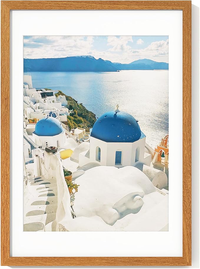 Axeman 14x20 Picture Frame - Solid Teak Wood 14 x 20 Picture Frame With Mat for 12x16, 14x20 Wood Poster Frame, Tempered Glass and Hanging Hardware Included Home Decor Hanging Frame, Natural Teak