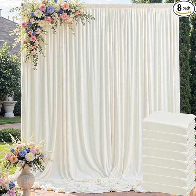 40ft x 10ft Wrinkle Free Ivory Backdrop Curtain for Parties, 8 Panels 5x10ft Silky Polyester Ivory Wedding Backdrop Drapes Photo Back Drop Cloth for Birthday Baby Shower Photography Background