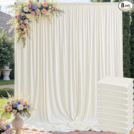 40ft x 10ft Wrinkle Free Ivory Backdrop Curtain for Parties, 8 Panels 5x10ft Silky Polyester Ivory Wedding Backdrop Drapes Photo Back Drop Cloth for Birthday Baby Shower Photography Background