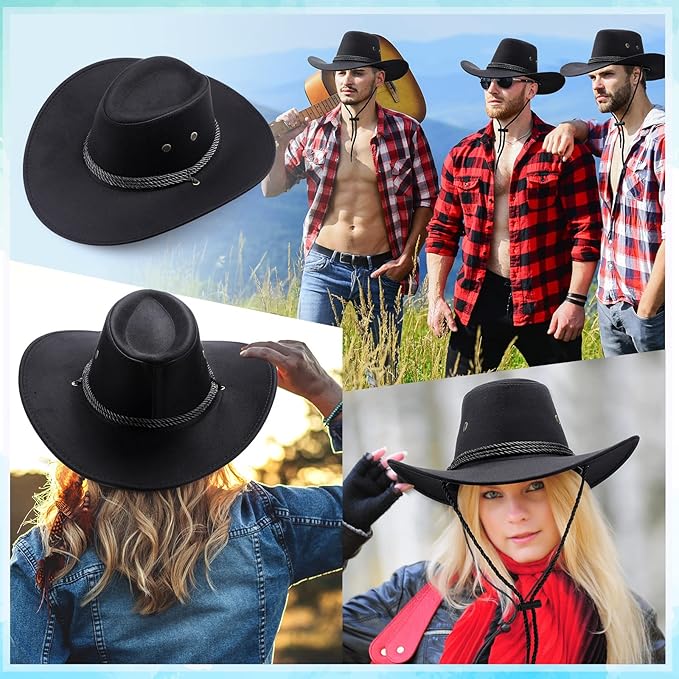 Coume 10 Set Cowboy Hat and Bandana for Women Men 10 Felt Cowgirl Cowboy Hat Bulk 10 Western Bandanas for Adult Costume Party