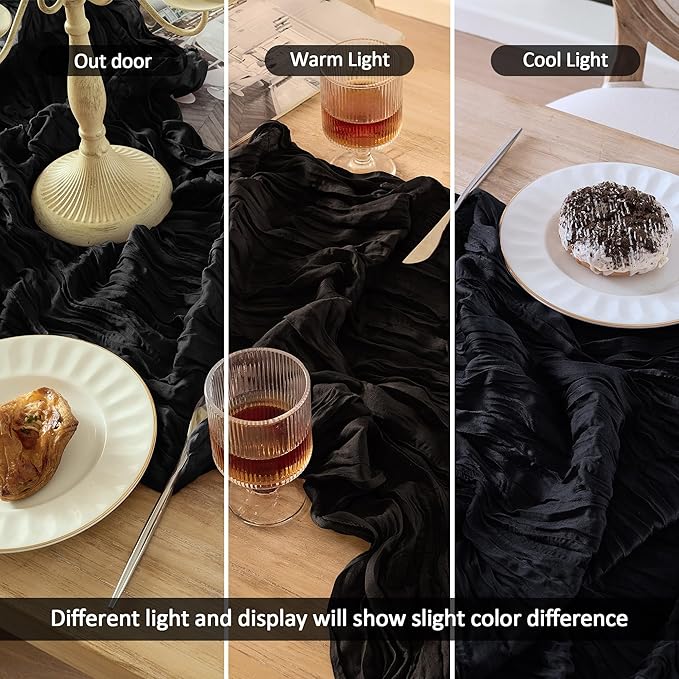 12 Pack Cheesecloth Table Runner 120 Inch Boho Rustic Gauze 10 FT Black Cheese Cloths Table Runners Decorations for Halloween Birthday Party Baby Shower Wedding Holiday Home Decor