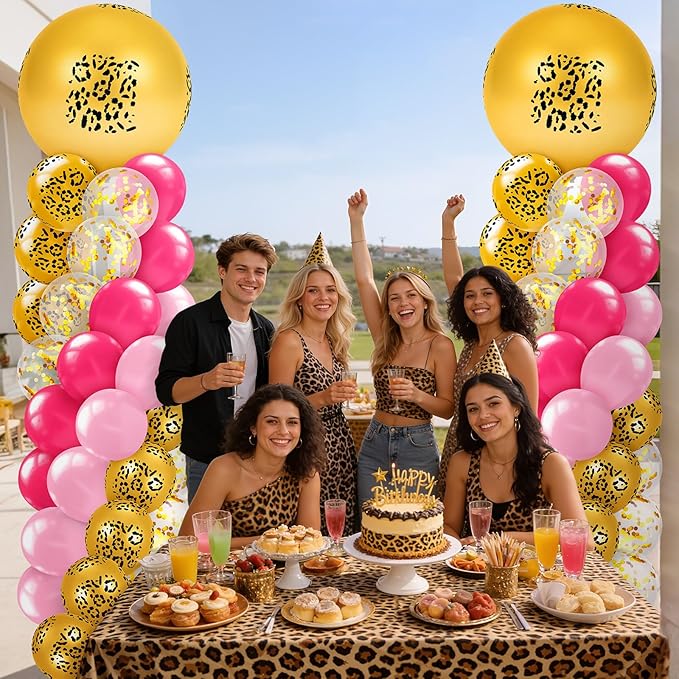 Kasyat 2 Set Pink Cheetah Print Balloon Column Stand Kit, Pink Leopard Print Balloon Garland Arch Kit Adjustable Stands for Jungle Safari Animal Baby Shower Wild One Birthday Party Decorations