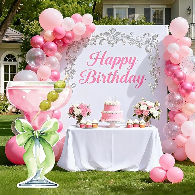 Lawnldyll 4ft Large Pink Martini Bow Cardboard Cutout A Tini Bit Older Birthday Cutout Stand Pink Margarita Backdrop Decorations for Women Coquette Bachelorette Bridal Shower Cocktail Party Decor