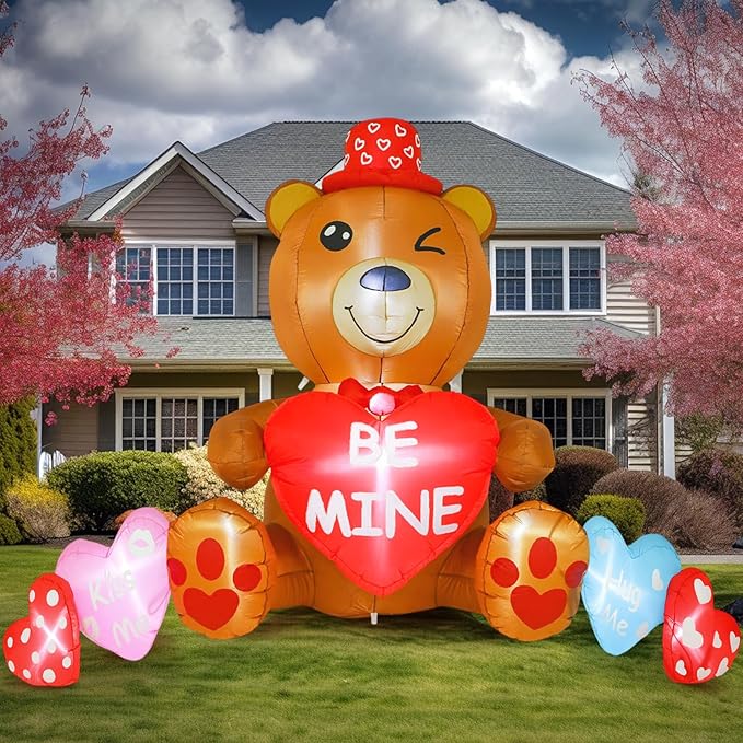 VIHOSE 10 ft Valentines Inflatables Outdoor Decorations Blow Up Bear Heart with LED Lights Valentine Decor for Romantic Wedding Patio Lawn Valentine's Day Inflatables Outside Party Supplies
