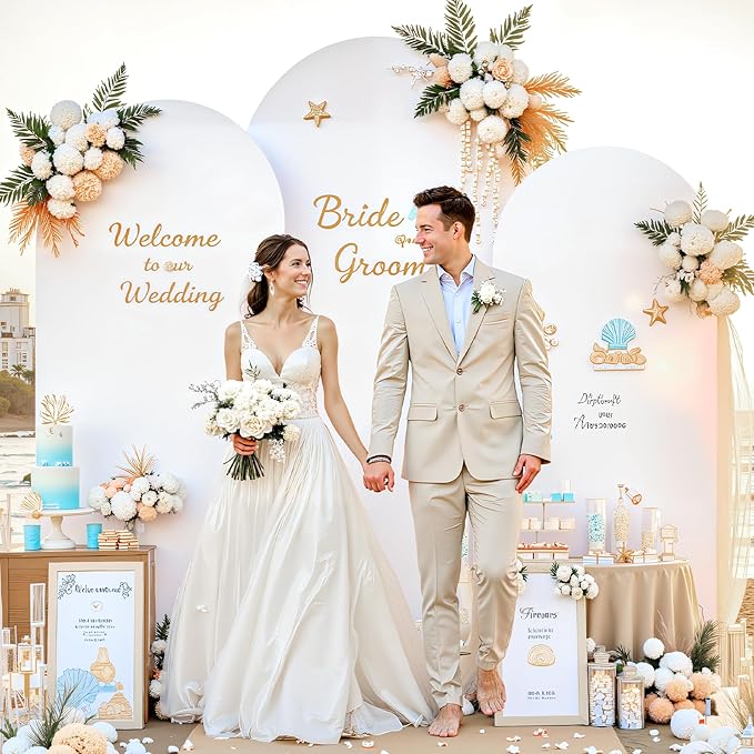 White Arch Covers 3 Set - 6.6FT, 7.2FT, 8FT White Arch Backdrop Cover Spandex Wedding Arch Stand Covers for Bridal Shower Wedding Baby Shower Birthday Party Banquet Photo Background Decorations
