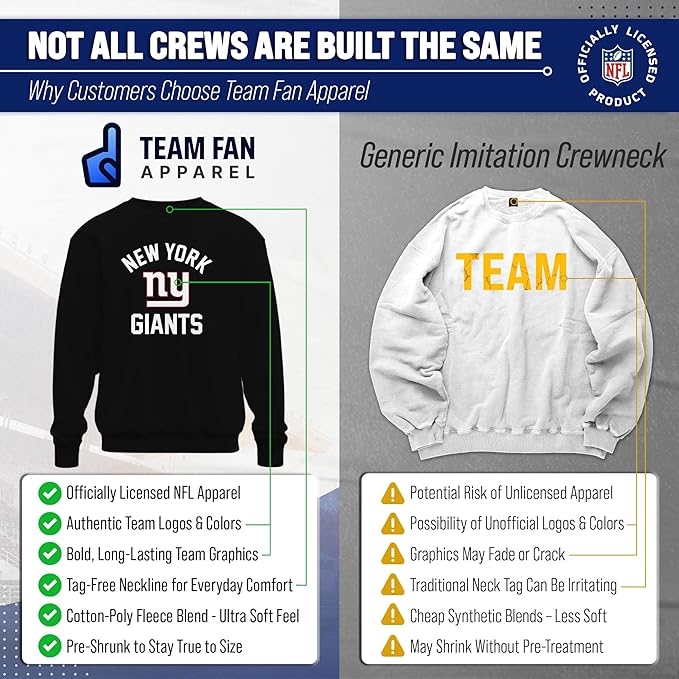 Team Fan Apparel NFL Adult Gameday Football Crewneck Sweatshirt - Cotton Blend - Stay warm, comfortable & stylish on game day