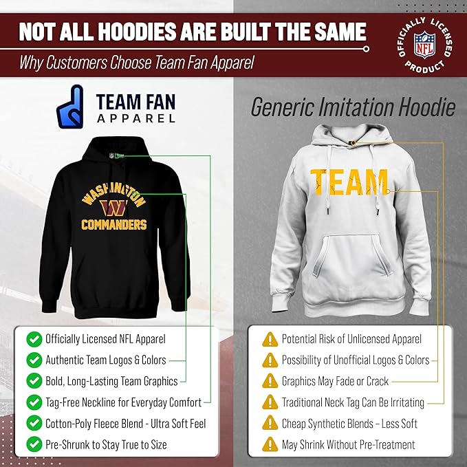Team Fan Apparel NFL Adult Gameday Hooded Sweatshirt - Poly Fleece Cotton Blend - Stay Warm and Represent Your Team in Style