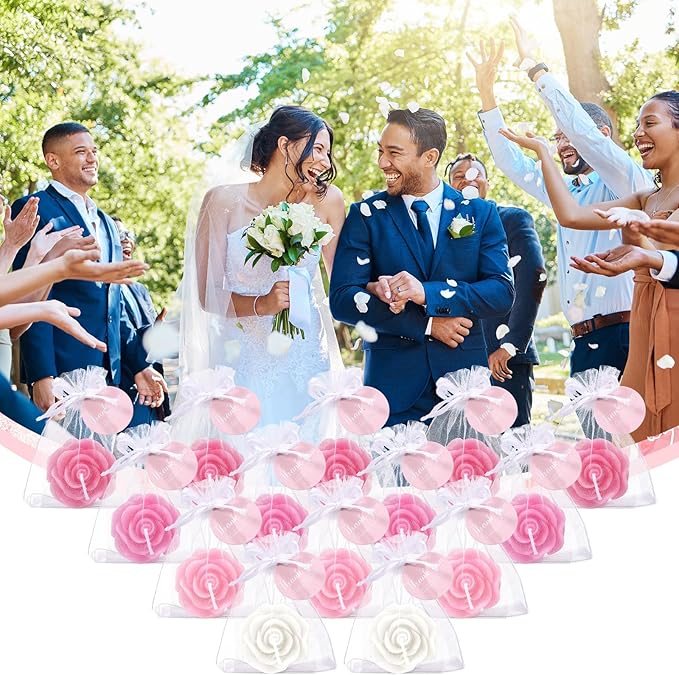 Treela 50 Set Flower Candles Wedding Favor for Guests Mini Pink Rose Shaped Tealight Candles for Return Gift Wedding Birthday Bridal Shower Housewarming Party