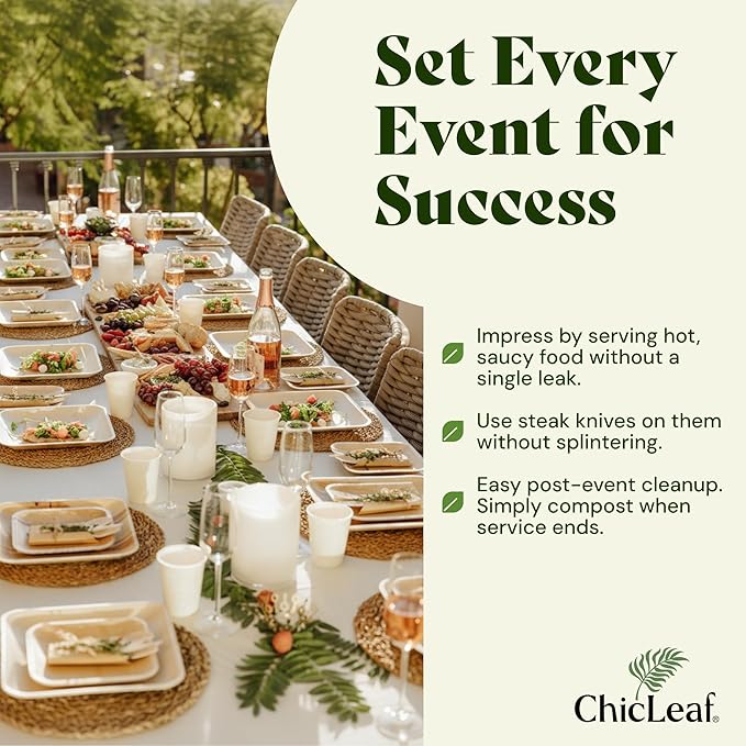 Chic Leaf Round Palm Leaf Plates - 10", Pack of 100 - Durable Party Pack - Cristmas Dinner Eco Friendly Party Supply & Wedding Plates - For Charcuterie Board Accessories, Romantic Dinner for 2