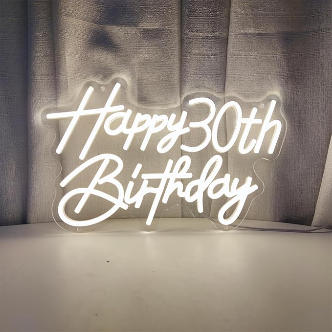 Happy Birthday Neon Sign for Wall Decor, Cool White LED Neon Light Signs, Art Decoration Happy 30th Birthday Neon Light Sign for All Birthday Party Decoration,SIGNVIA,15.7×10.3 Inch